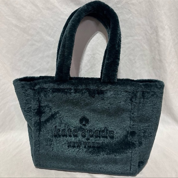 Kate Spade Ella Faux Shearling Large Tote Bag in Peacock Sapphire New With Tags - Picture 11 of 12